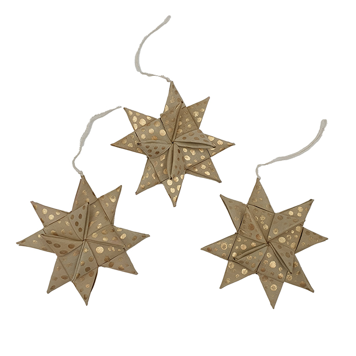 Star palmleaf set/3 nat/gold AN pouch